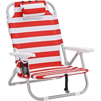 SONGMICS Silla de Playa Portátil- Plegable- Aluminio- con Almohada- Reclinable- para Llevar como Mochila- Silla de…